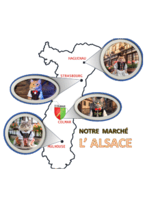 Carte de la région Alsace avec les 4 villes principales desservies