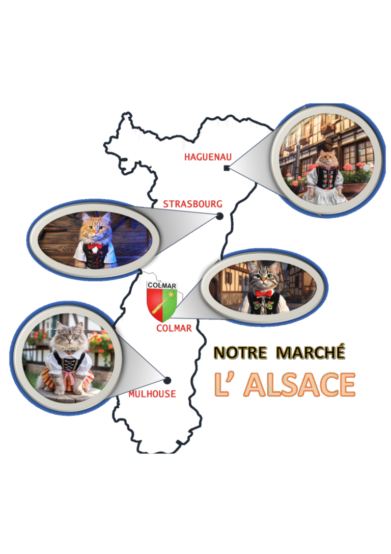 Carte de la région Alsace avec les 4 villes principales desservies
